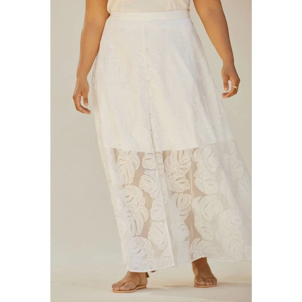 New Anthropologie Hutch Deco Leaf Maxi Skirt $188 PLUS 1X White - Picture 4 of 10